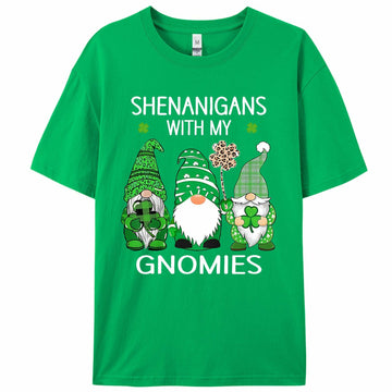 FLORENCE IISA St. Patrick's Day Lucky Shamrock & Gnomes T-Shirt Irishgreen XS