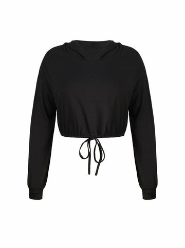 LovelyWholesale Womens Cropped Hoodie Long Sleeve Workout Top Black XL
