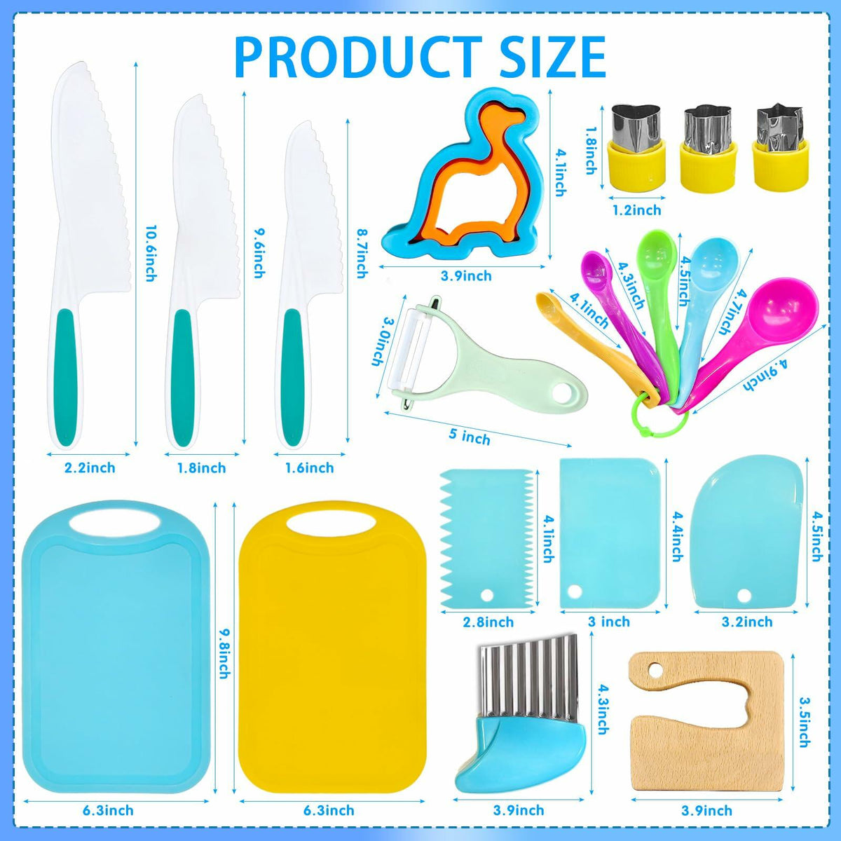 OLRMA 20PCS Kids Knife Set Blue Child-Friendly Plastic Cooking Tools