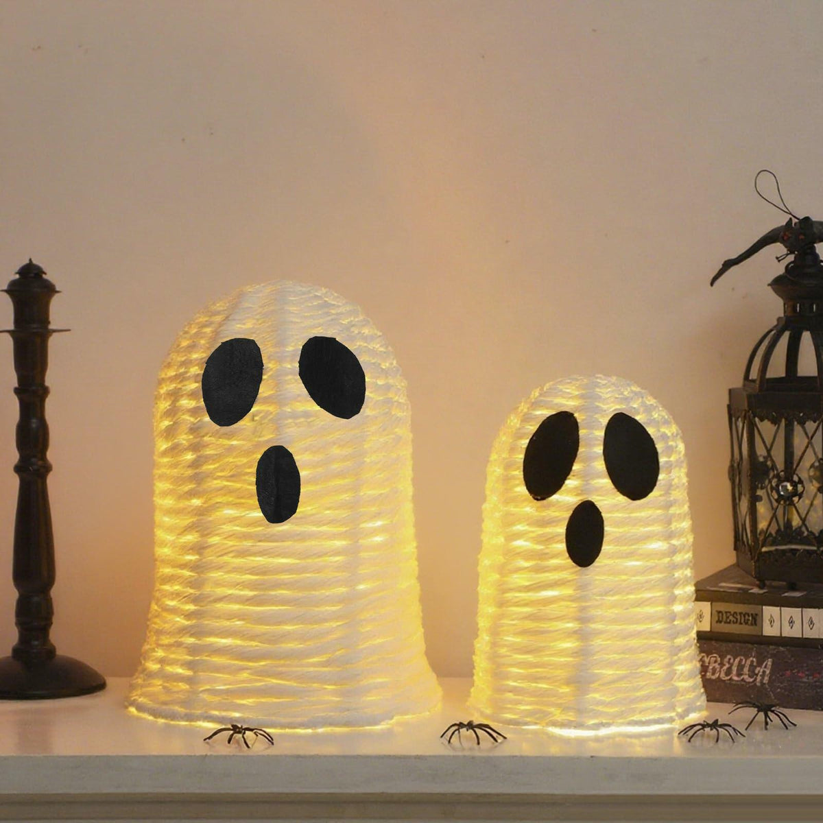 Soulchen Halloween Rattan Ghosts Decor 9.4" & 5.9" Light Up White 2 Pcs