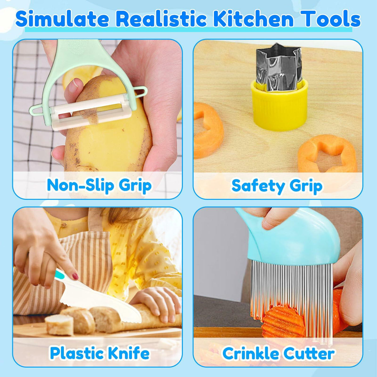 OLRMA 20PCS Kids Knife Set Blue Child-Friendly Plastic Cooking Tools