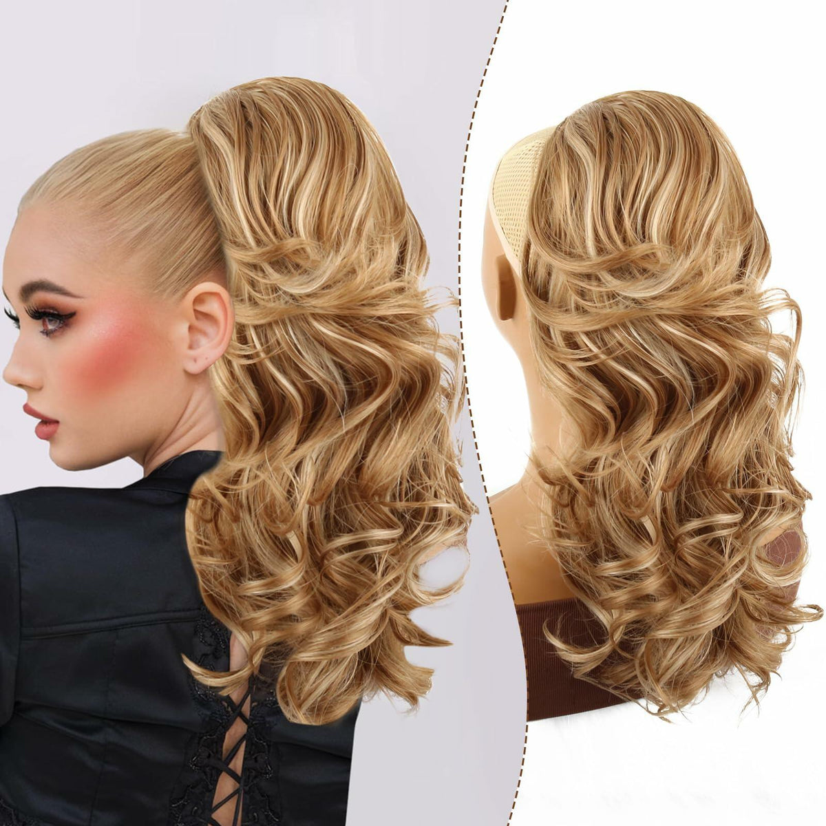 Mayouda 18in Long Curly Wavy Drawstring Ponytail Extension Light Blonde