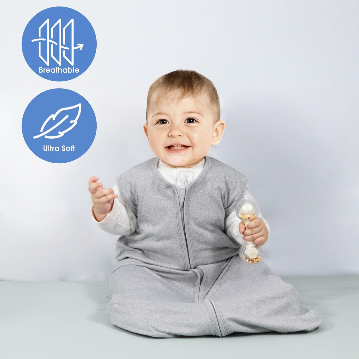 GUNTAIL Baby Sleep Sack 100% Rayon Cotton 2-Way Zipper Grey Size M