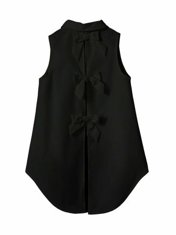 Verdusa Girl's Button Front Bow Back Sleeveless Blouse Black Size 9 Years