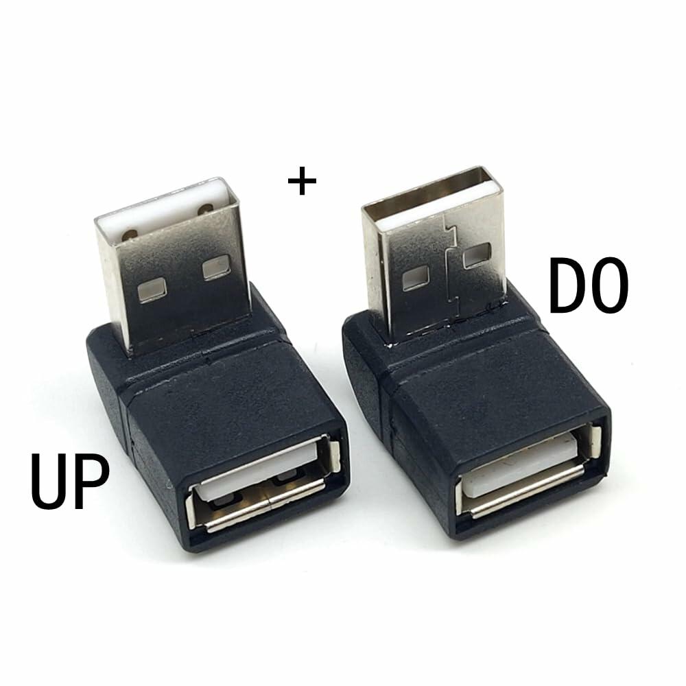 Generic USB 2.0 90 Degree Male to Female Adapter Connector 2 Pack Metallic