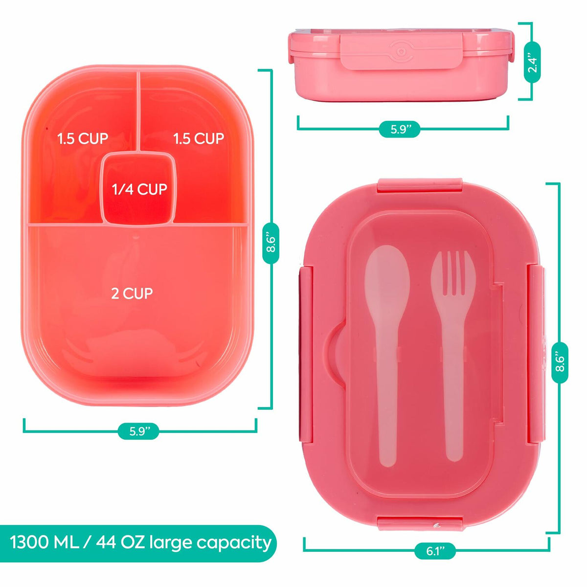Generic DifaBella Kids Lunch Box Bento 4 Compartments BPA-Free Pink 1300ml