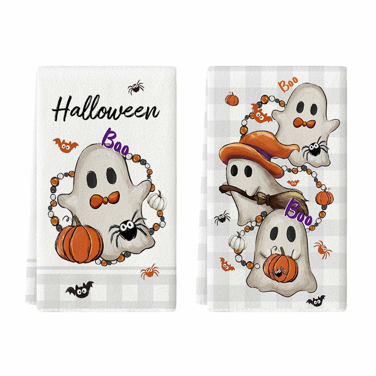 Artoid Mode Halloween Kitchen Towels Set of 2 Pumpkin Ghost Beige 18x26in
