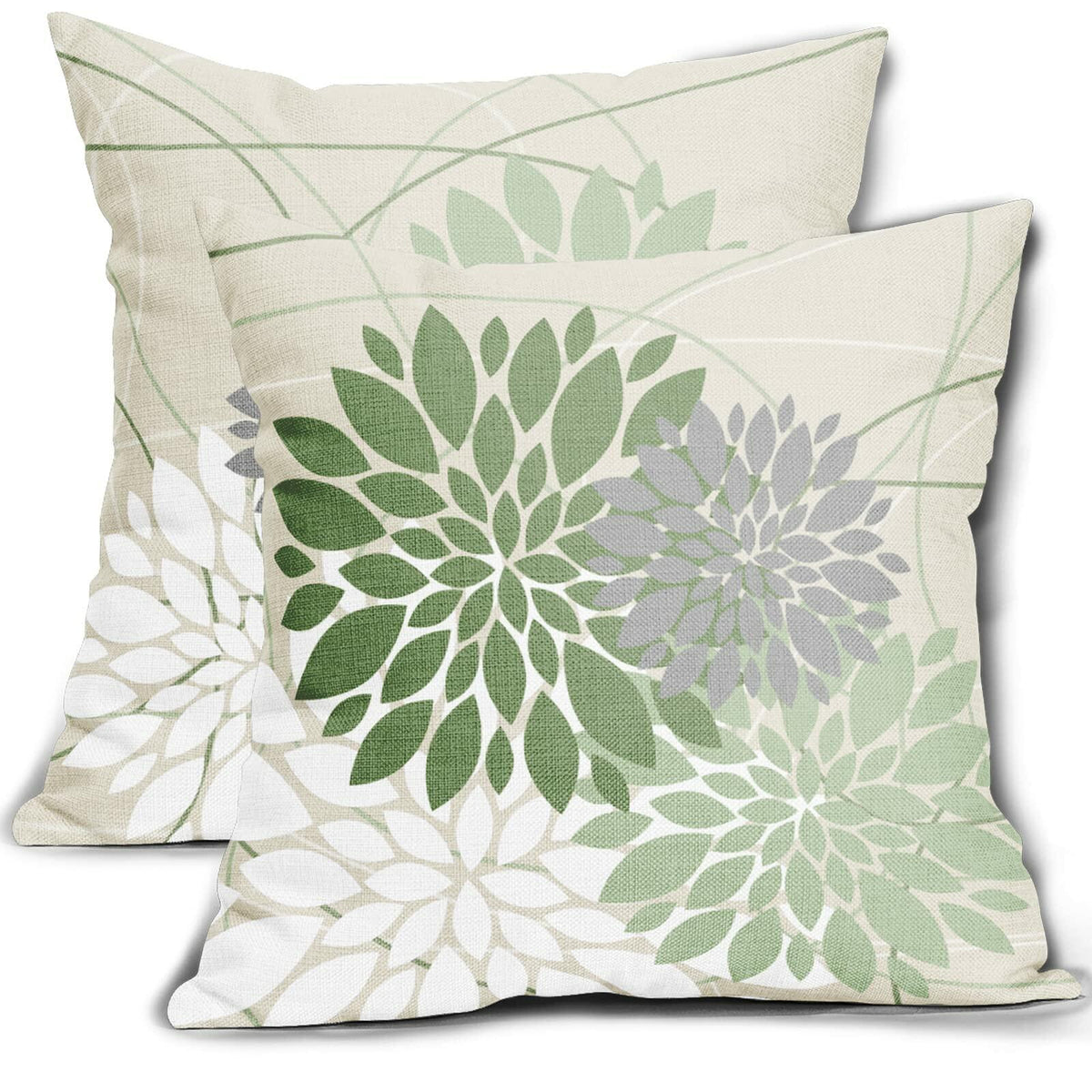 Sweetshow Sage Green Dahlia Linen Pillow Covers 18x18 Inch Set of 2