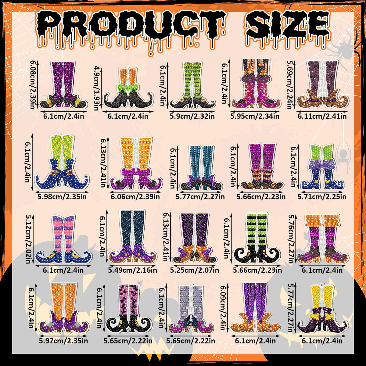 Remuuly Halloween 5D Diamond Art Elf Legs Keychains Double Sided 20 Pcs