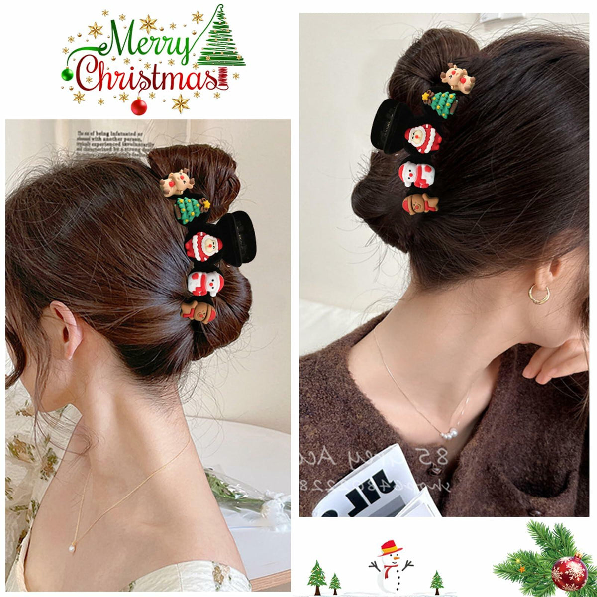 XEININVU Christmas Hair Claw Clip Velvet Large Santa Gingerbread 1Pc