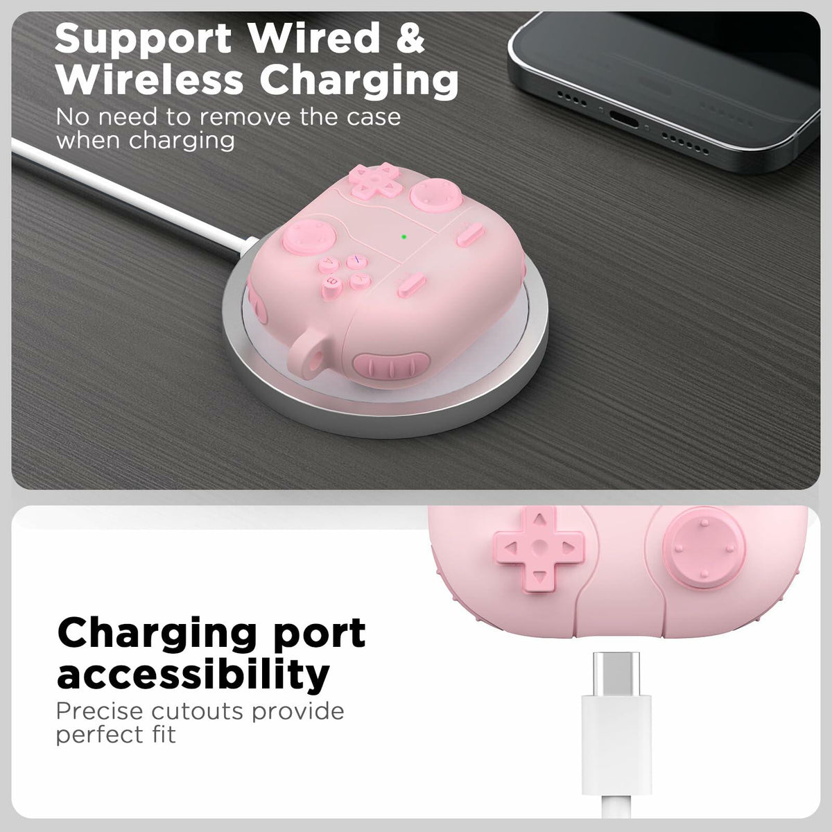 OFELUMTIZE AirPods 4th Gen Case Cover Dark Grey Silicone Game Console