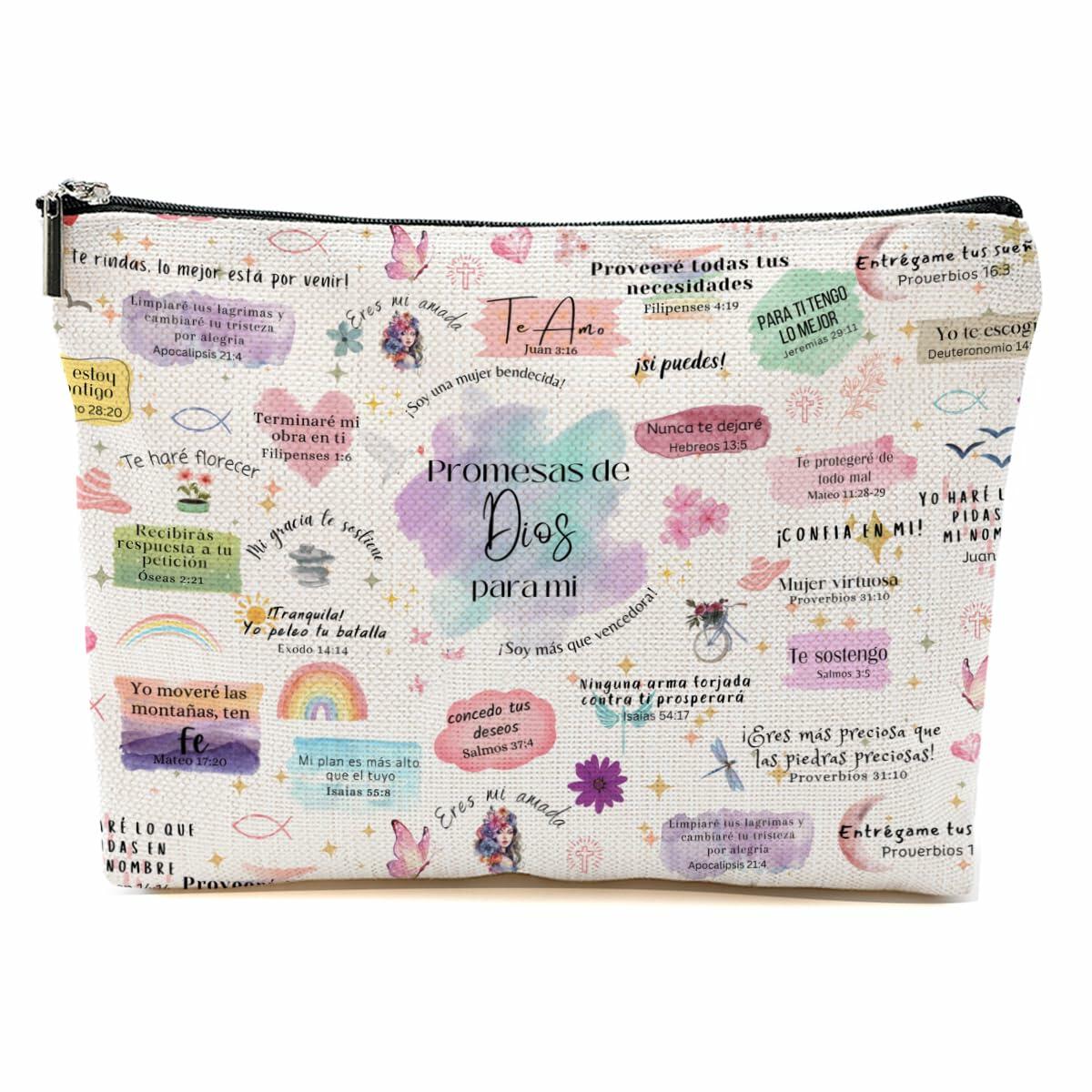 CVYW Christian Makeup Bag Bible Verse Promesas de Dios Para Mi 9.8x7.9x1.8