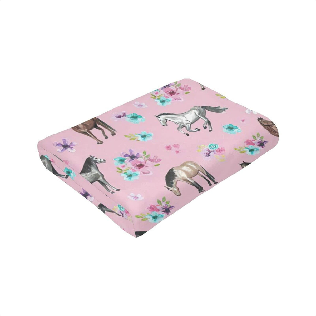 Knsoiv 3D Flannel Plush Throw Blanket Pink Horses Flowers Floral 50x40