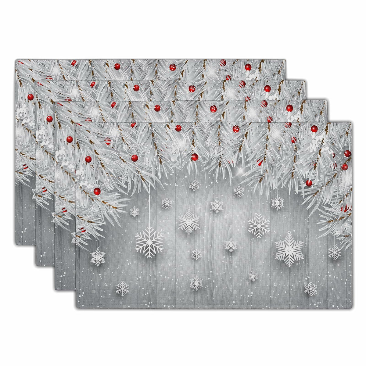 Giwawa Winter Snowflakes Placemats Set of 4 12x18 Silver Red Linen