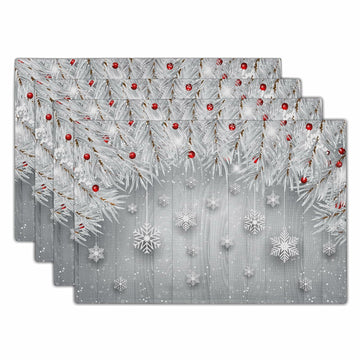 Giwawa Winter Snowflakes Placemats Set of 4 12x18 Silver Red Linen