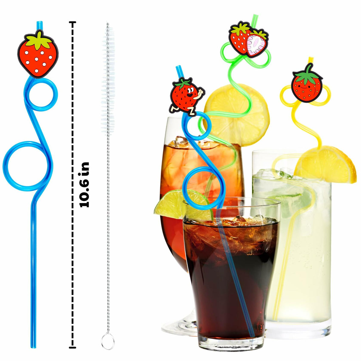 SODWINCO 24 PCS Strawberry Drinking Crazy Straws Kids Party Supplies Red