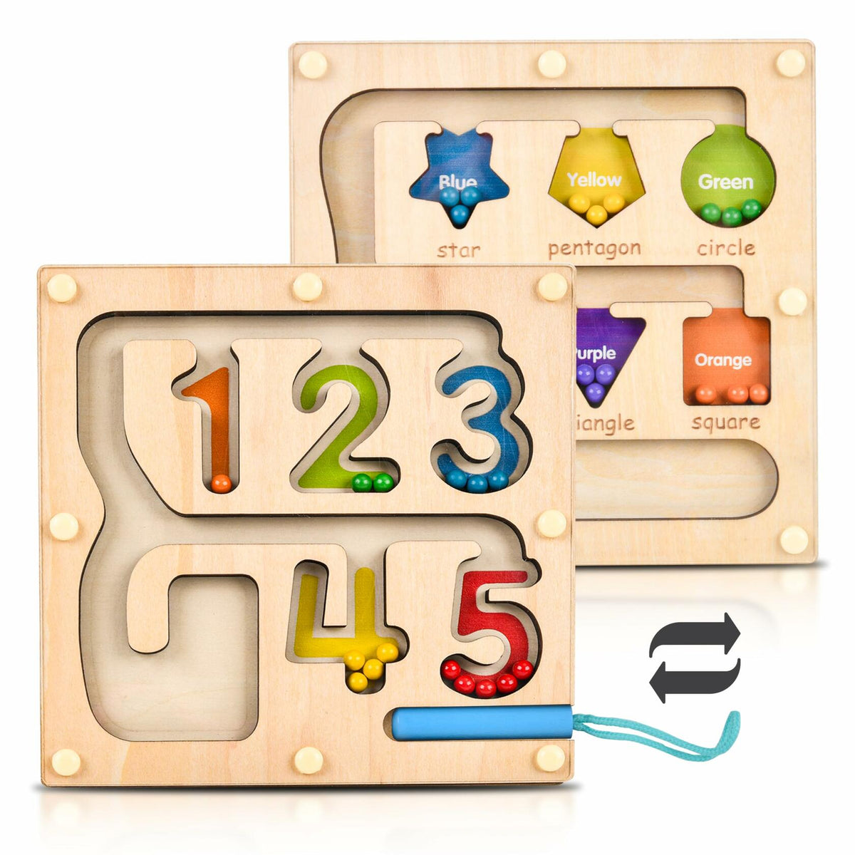 Montessori Magnetic Maze Board Wooden Puzzle Educational Toy Double Maze M