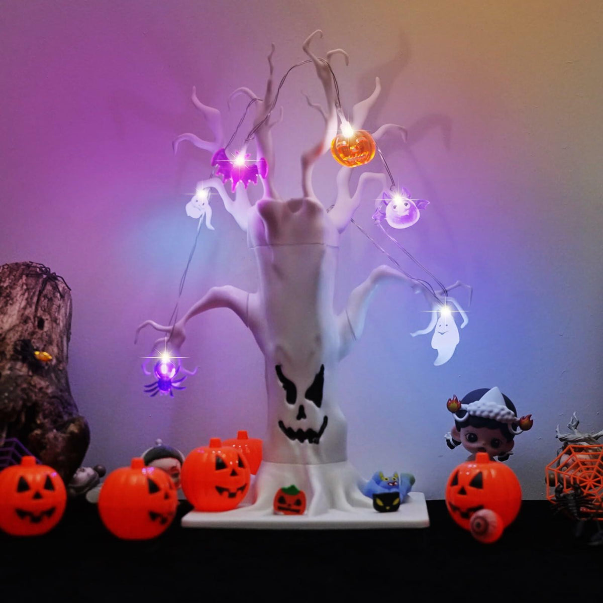 GNIXLING Halloween Tree Decorative Centerpiece White, Spooky Ornaments & Lights