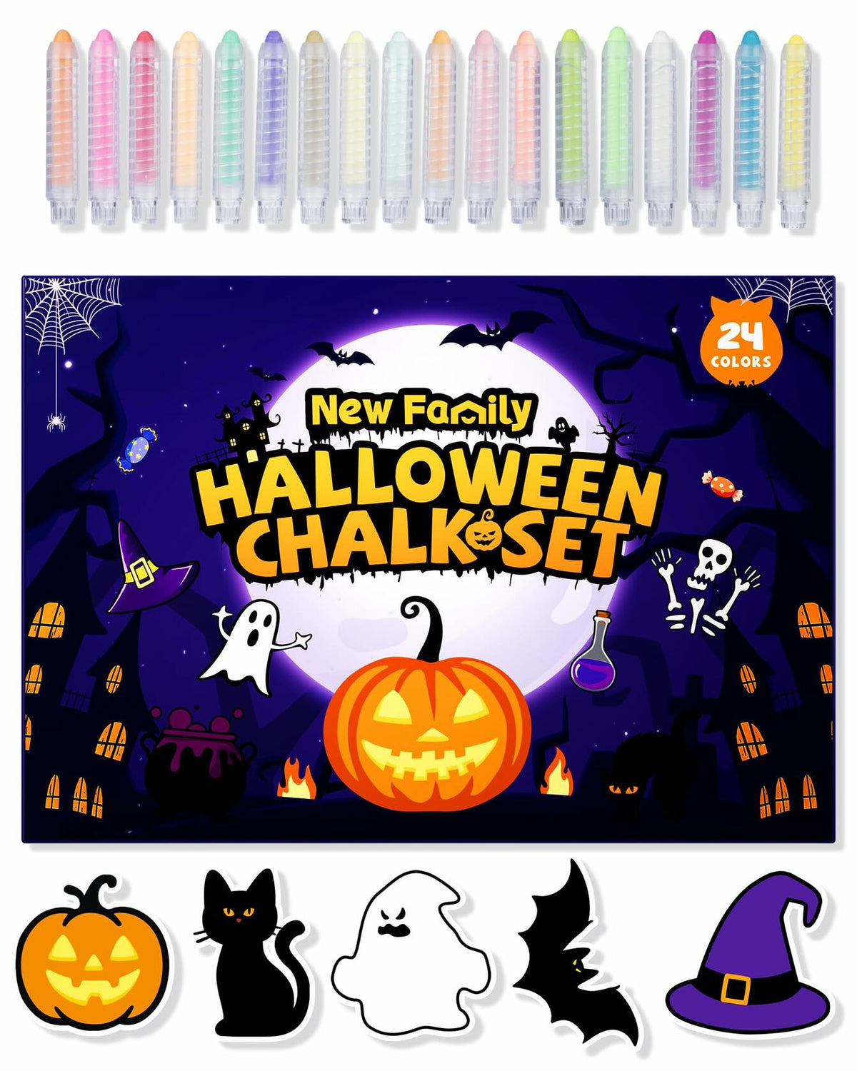 NewFamily Fantasy Colors Dustless Chalk Set 24 Colors Non-Toxic Washable