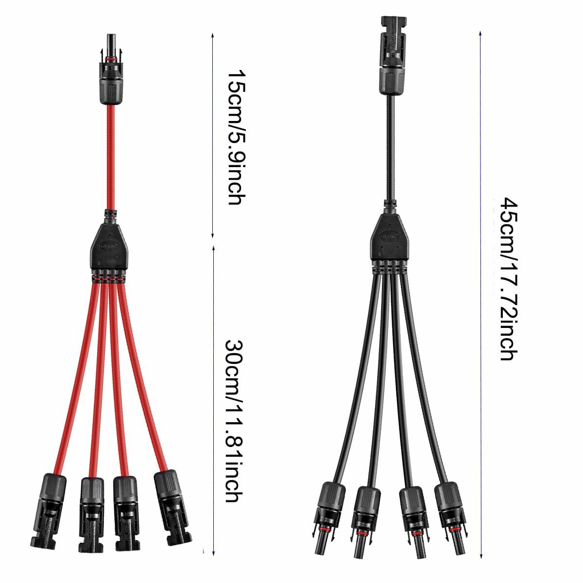 Daohaodeli Solar Connectors 30A 12AWG 1-to-4 Y Branch Adapter Cable Pair