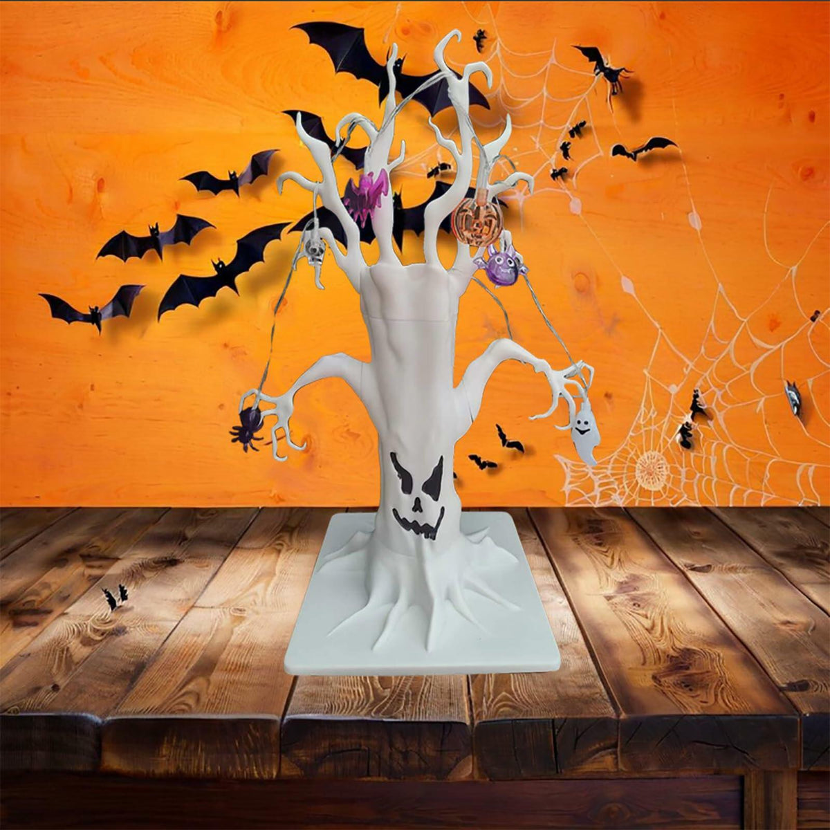 GNIXLING Halloween Tree Decorative Centerpiece White, Spooky Ornaments & Lights