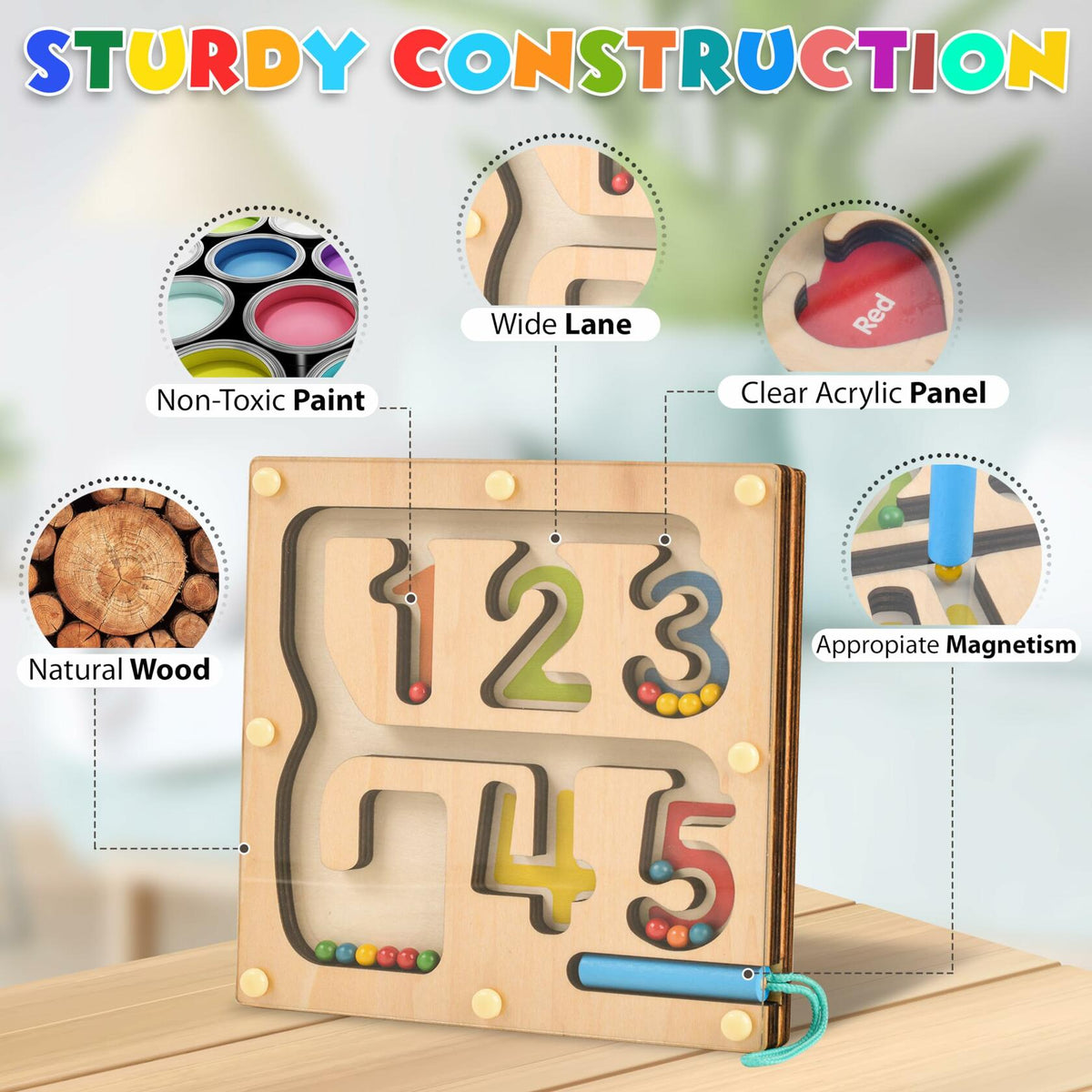 Montessori Magnetic Maze Board Wooden Puzzle Educational Toy Double Maze M