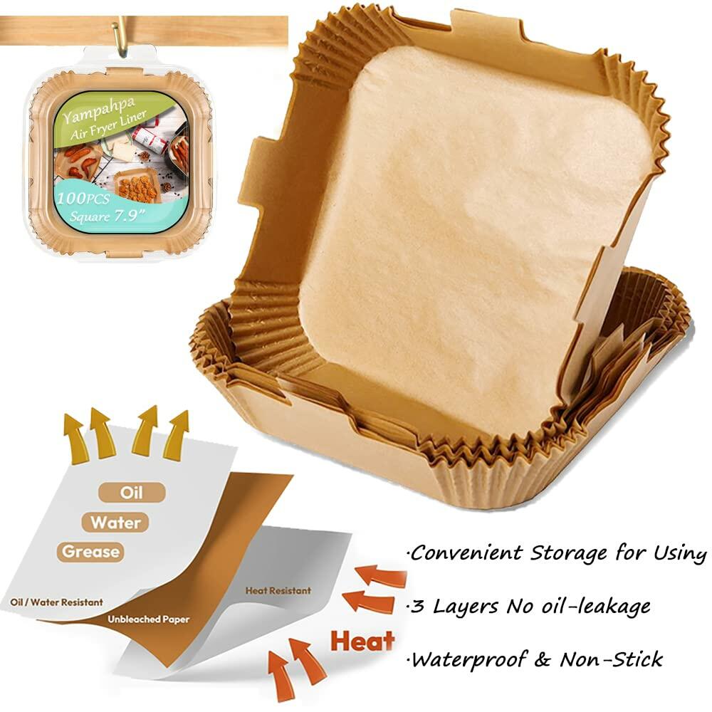 Air Fryer Disposable Paper Liner 8 Inch Non-Stick Oil-Proof 100 PCS White