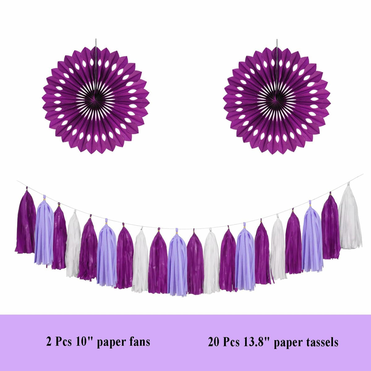 Envibe Purple White Tissue Paper Pom Poms Party Decorations 34 Pcs