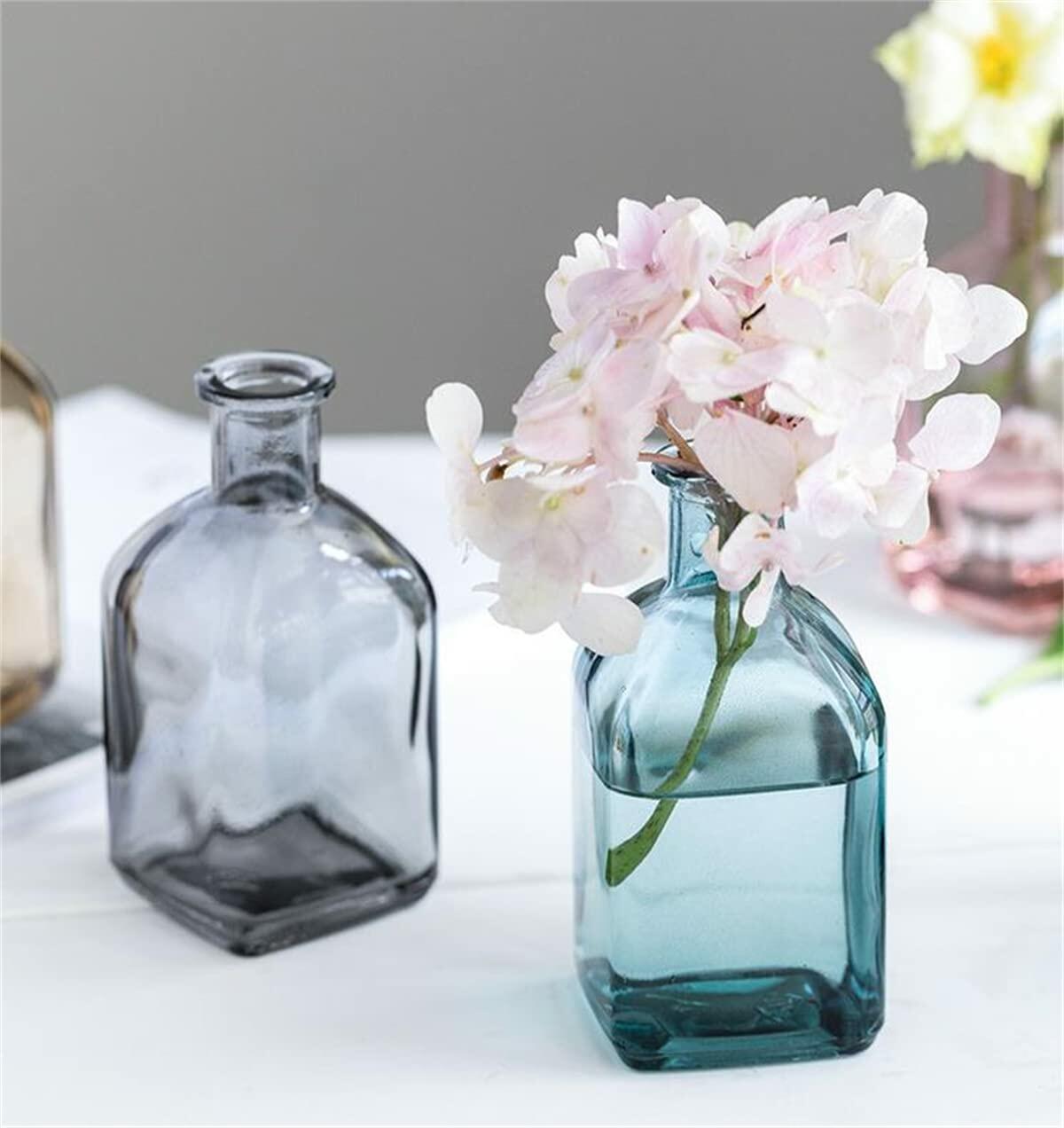 SHUILING Clear Bud Glass Vases 2 Sets Small Colorful Flower Vases Green