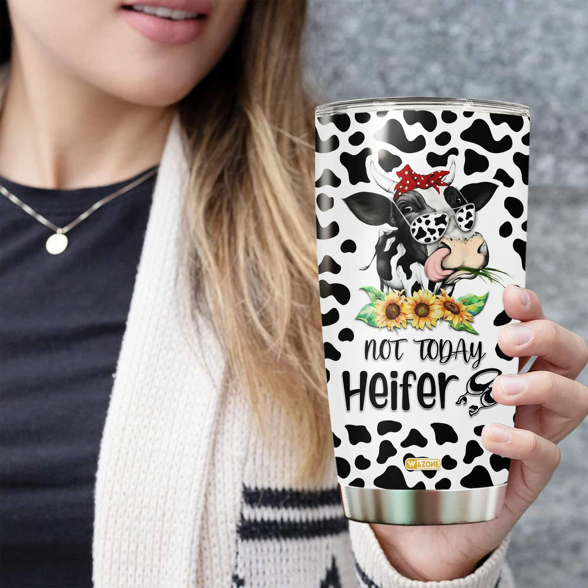 WAZONE Heifer Tumbler Cup Leopard Cow Stainless Steel 20oz Travel Mug