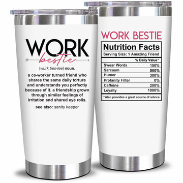 NewEleven 20 Oz Stainless Steel Tumbler Work Bestie White Coworker Gift