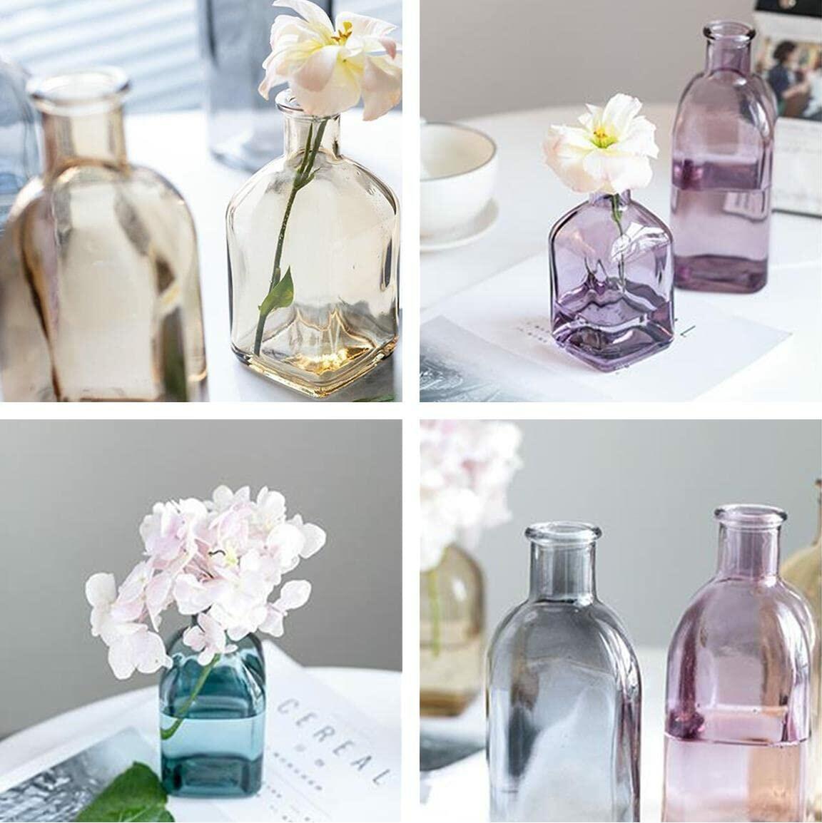 SHUILING Clear Bud Glass Vases 2 Sets Small Colorful Flower Vases Green