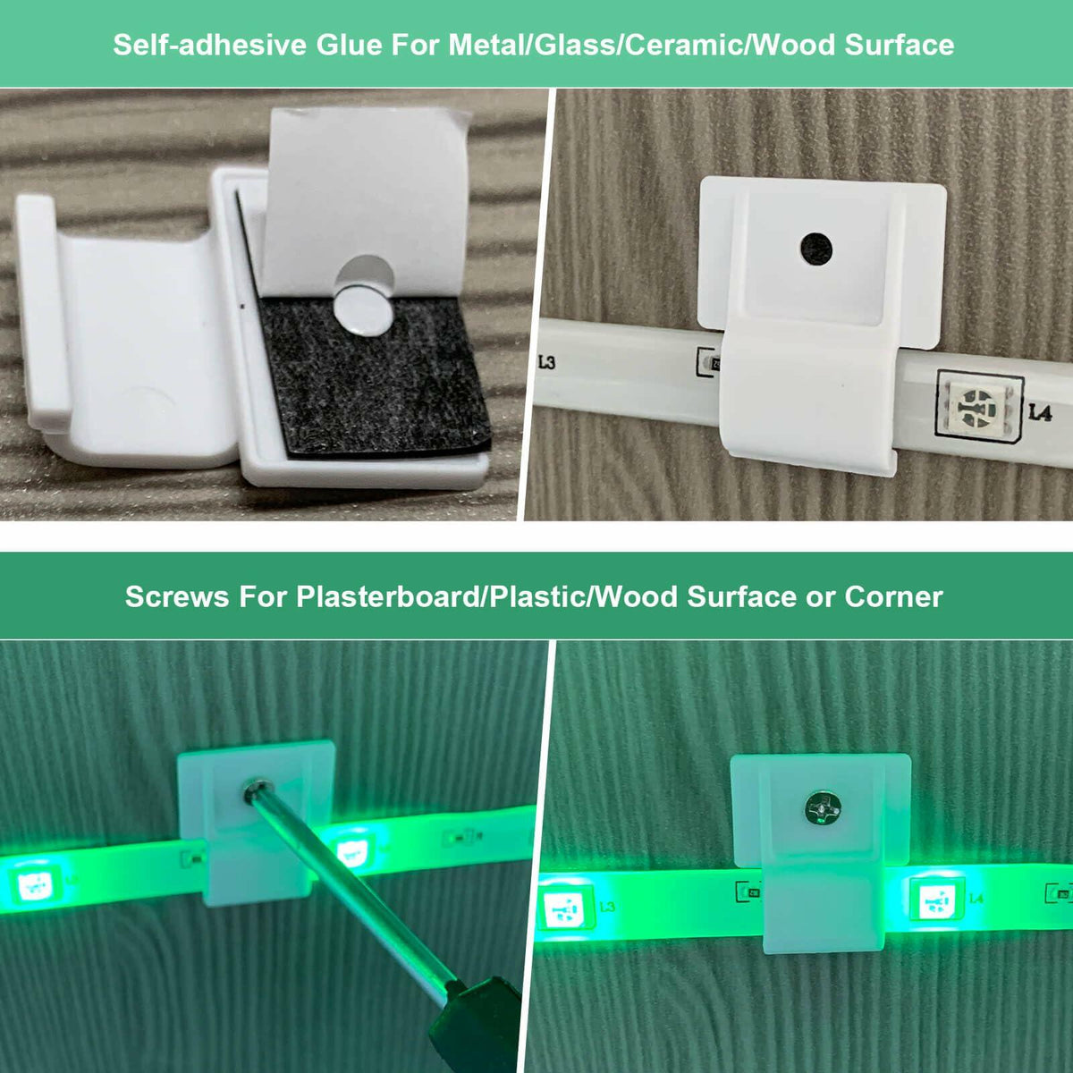 Rxment Govee Mounting Clips for 8-10mm LED Strip Lights White 100 Pack