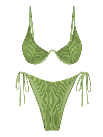 ZAFUL Womens High Cut Thong Bikini Set Swimsuit Sexy Green Size M