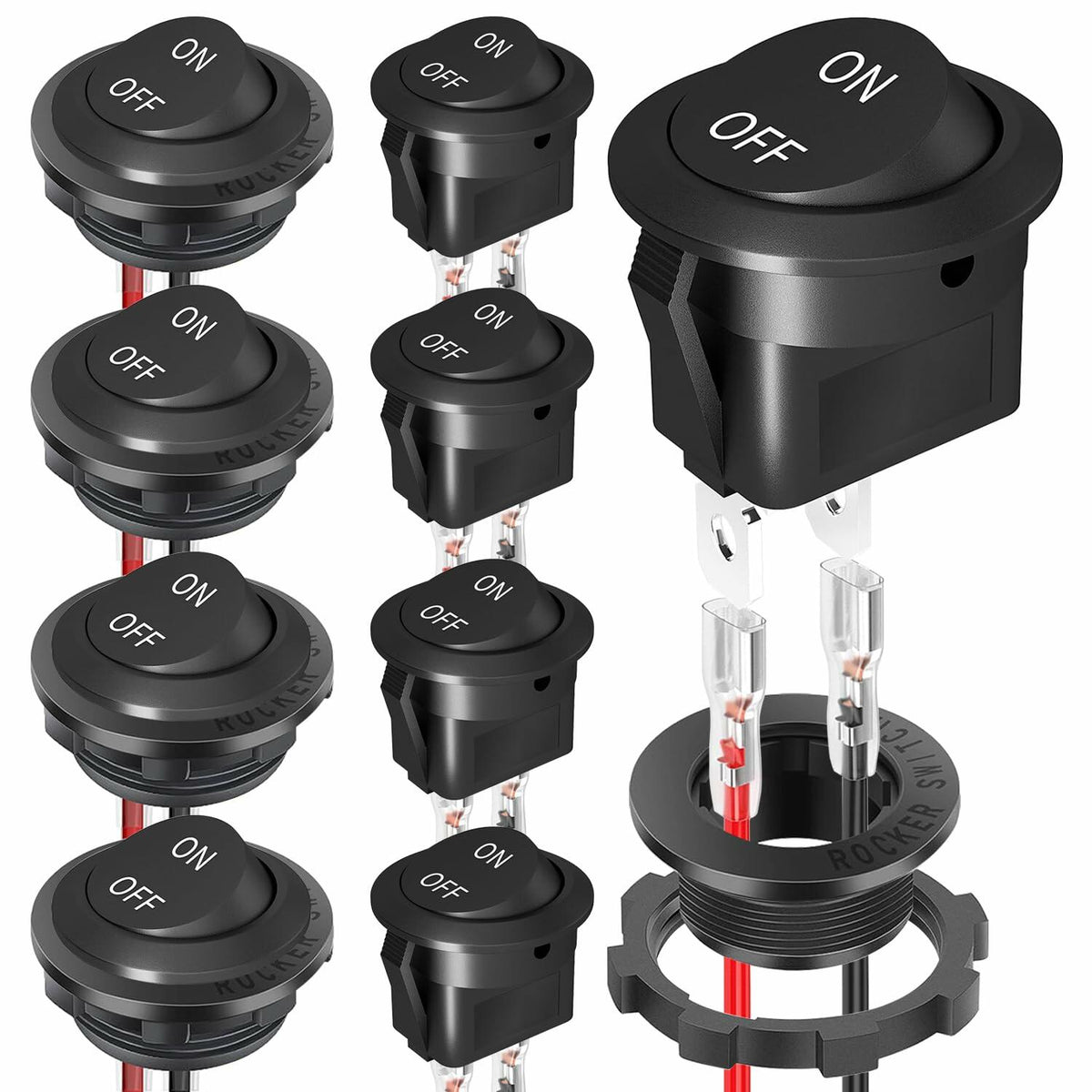 XMSILIMEIG Round Rocker Switch AC 125V 10A Waterproof Toggle 8 Pack Black