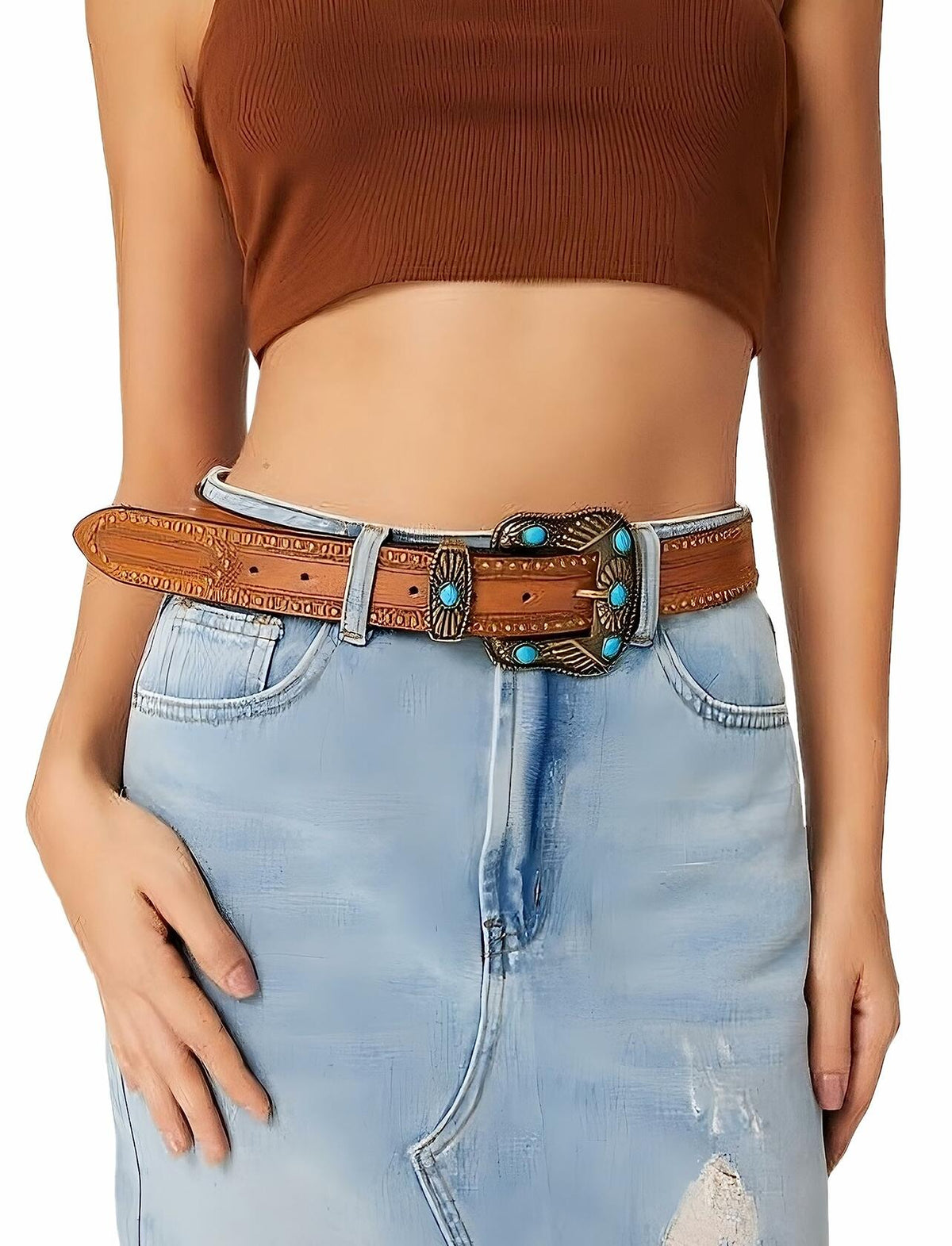 NociHah Adjustable Vintage Western Leather Belt Brown Waist 28-38