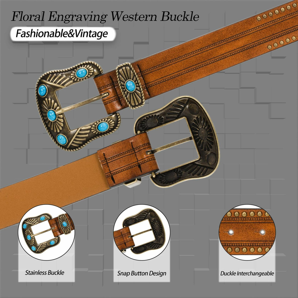 NociHah Adjustable Vintage Western Leather Belt Brown Waist 28-38