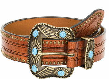 NociHah Adjustable Vintage Western Leather Belt Brown Waist 28-38