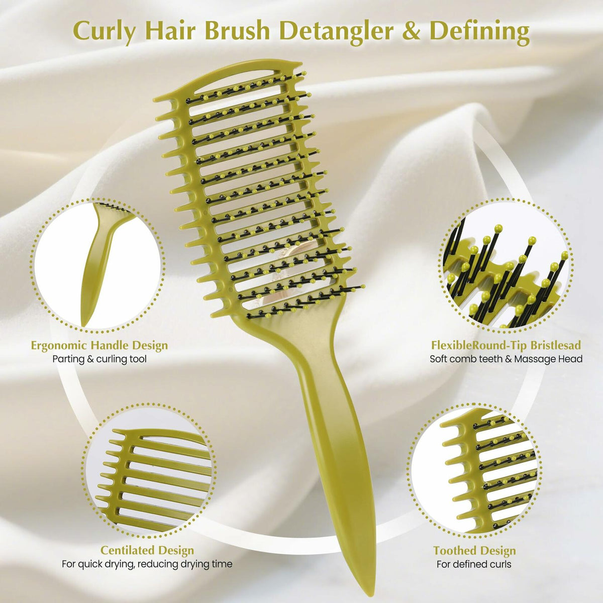 manrator Curl Defining Brush Vented Detangling Frizz Control Matcha Green