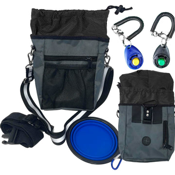 Jalousie Dog Training Pouch with Clicker & Water Bowl 5 Ways to Wear Grey
