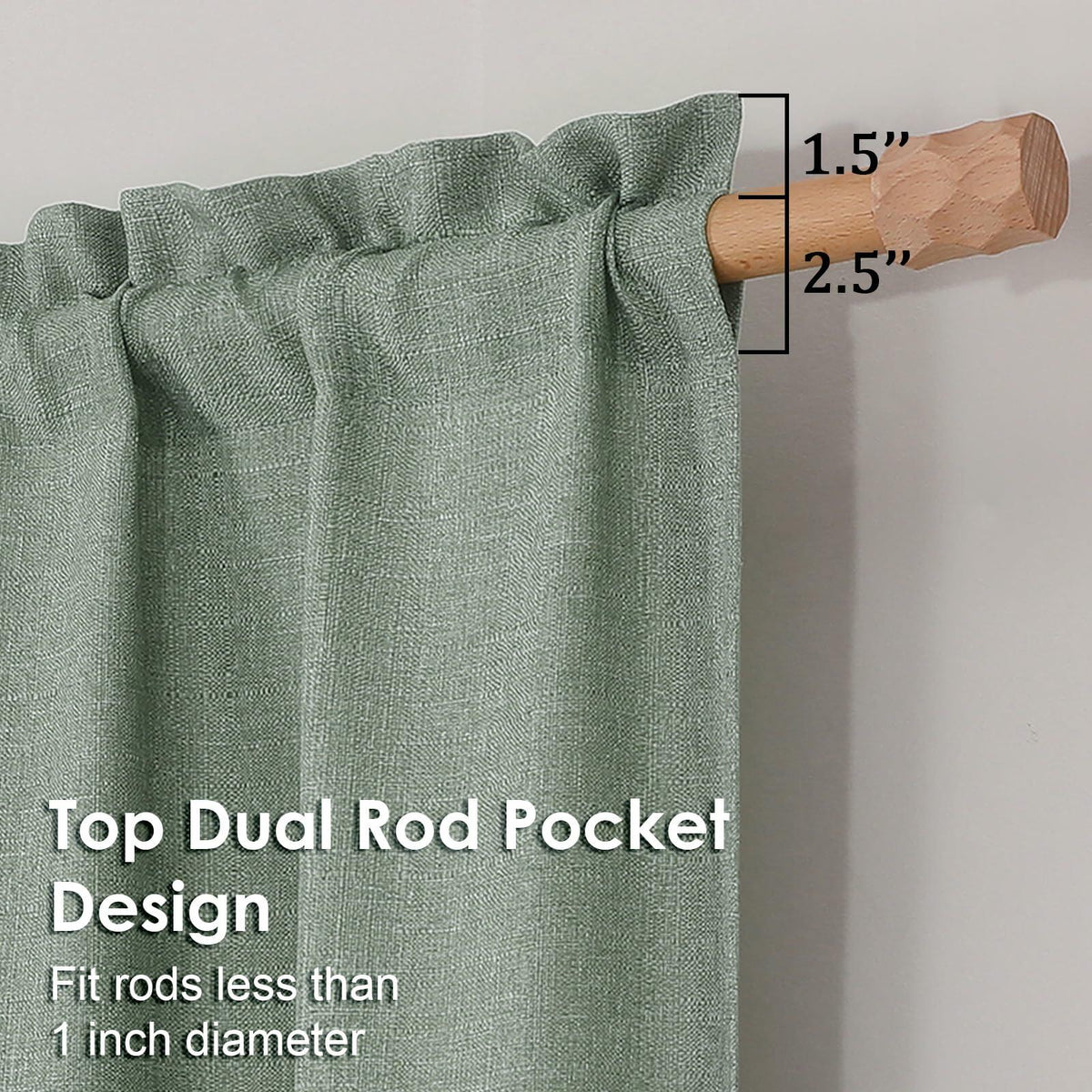 OVZME Green Curtains 40x96in 2 Panels Light Filtering Faux Linen Set