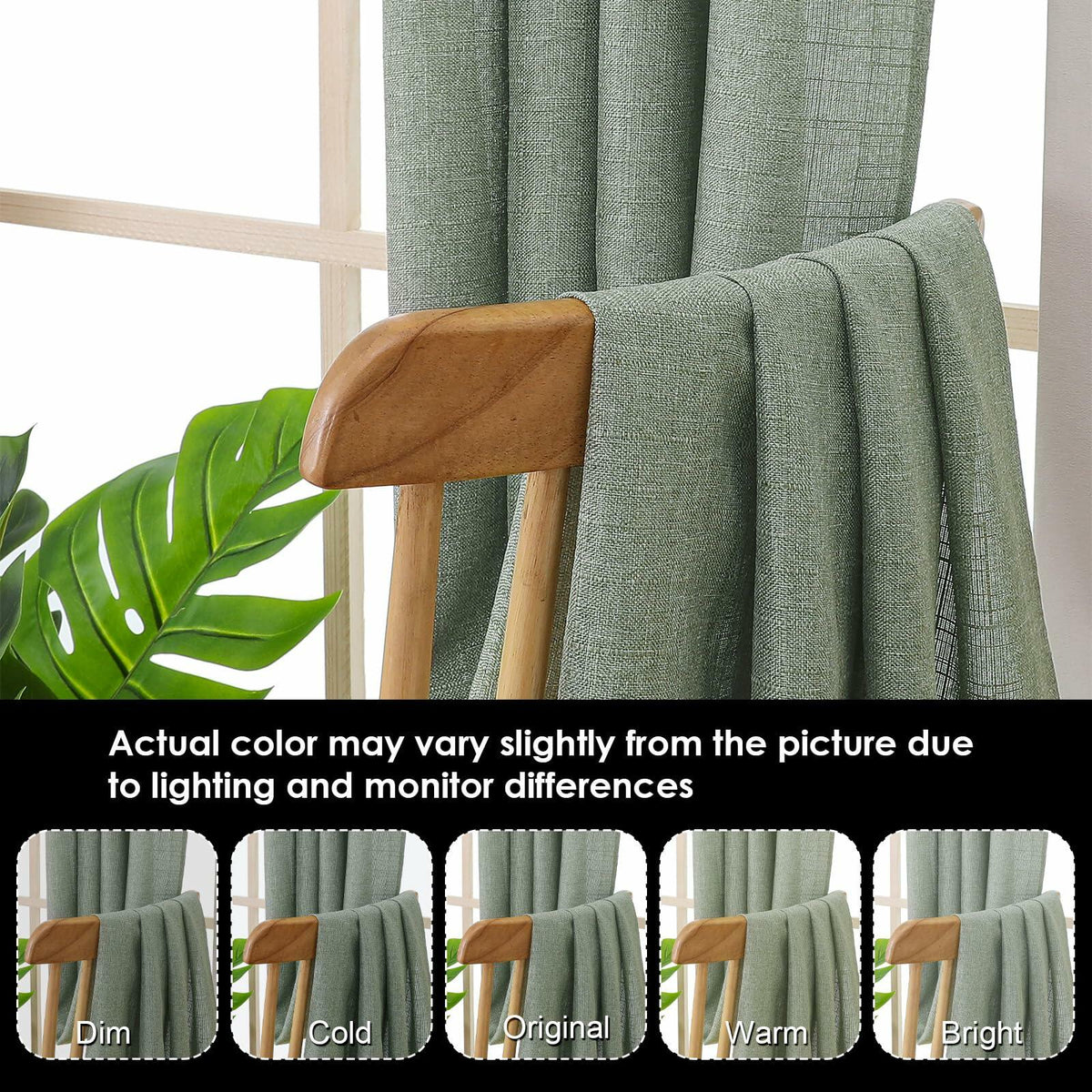 OVZME Green Curtains 40x96in 2 Panels Light Filtering Faux Linen Set