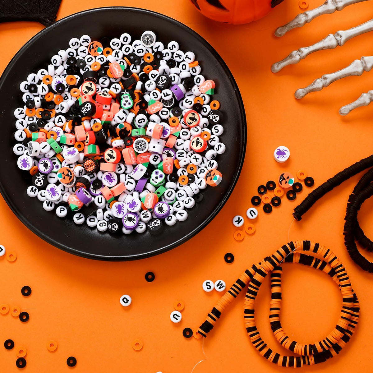 Suncalla 7108 Pcs Halloween Polymer Clay Beads Kit 6mm Orange Black 20 Strings