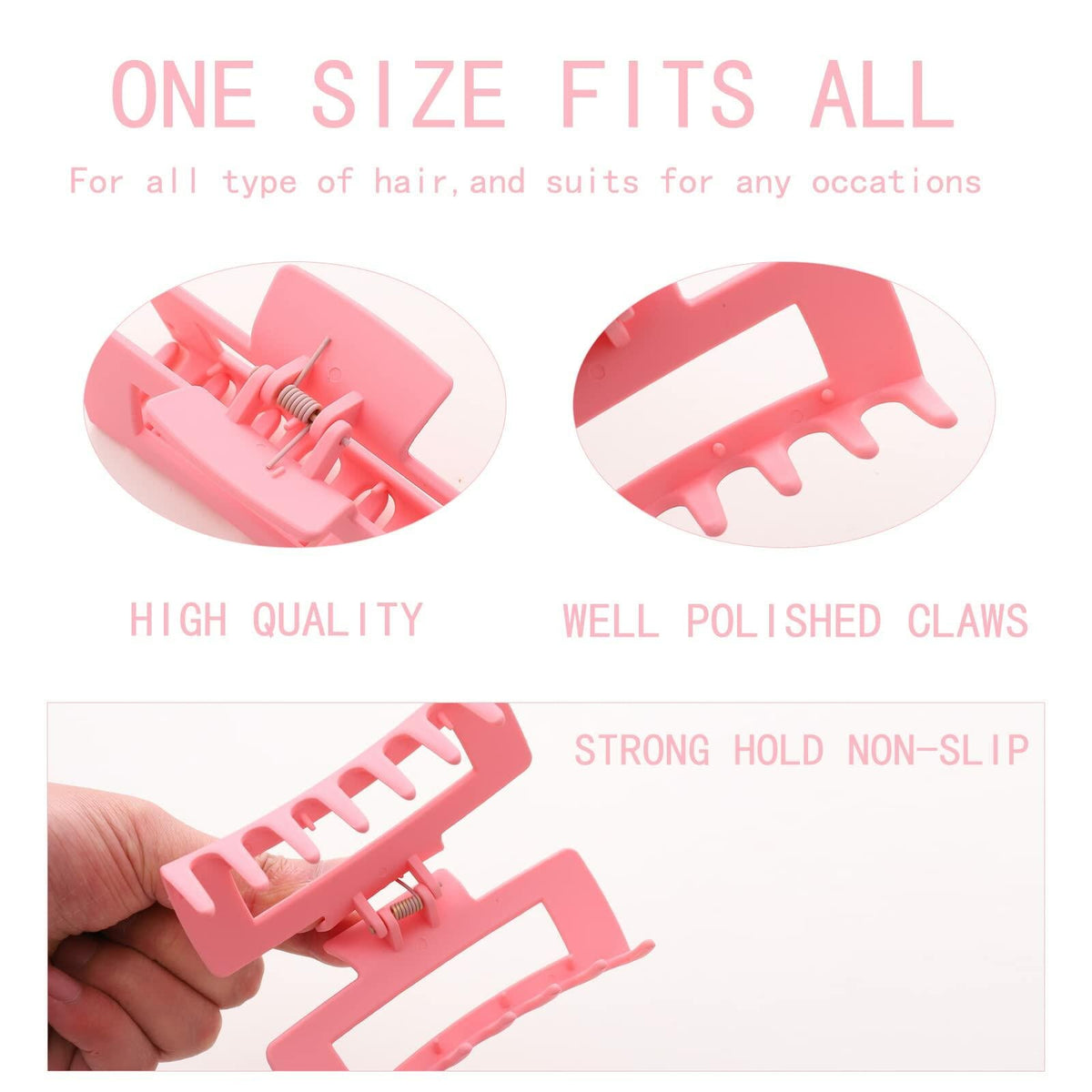 Alemaky 12 Pack Pink Square Rectangle Hair Claw Clips Non-slip Matte OPEN BOX