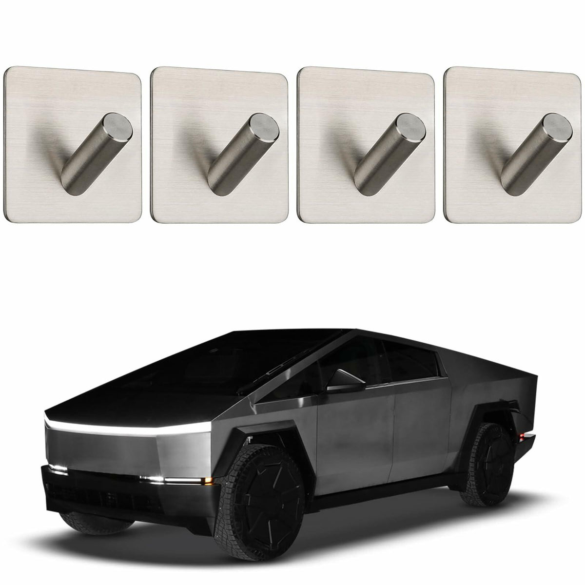 TSTESE 4PCS Stainless Steel Trunk Hooks for Tesla Cybertruck 2024-2025 Silver