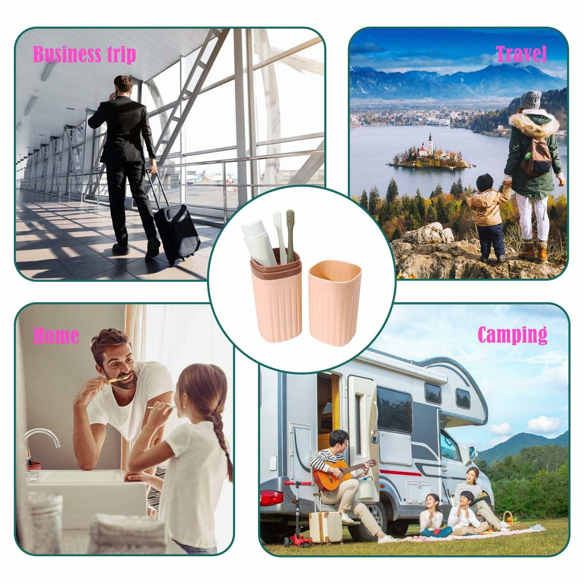 FALIZIFU Pink Travel Toothbrush Case Portable Holder Bathroom Camping