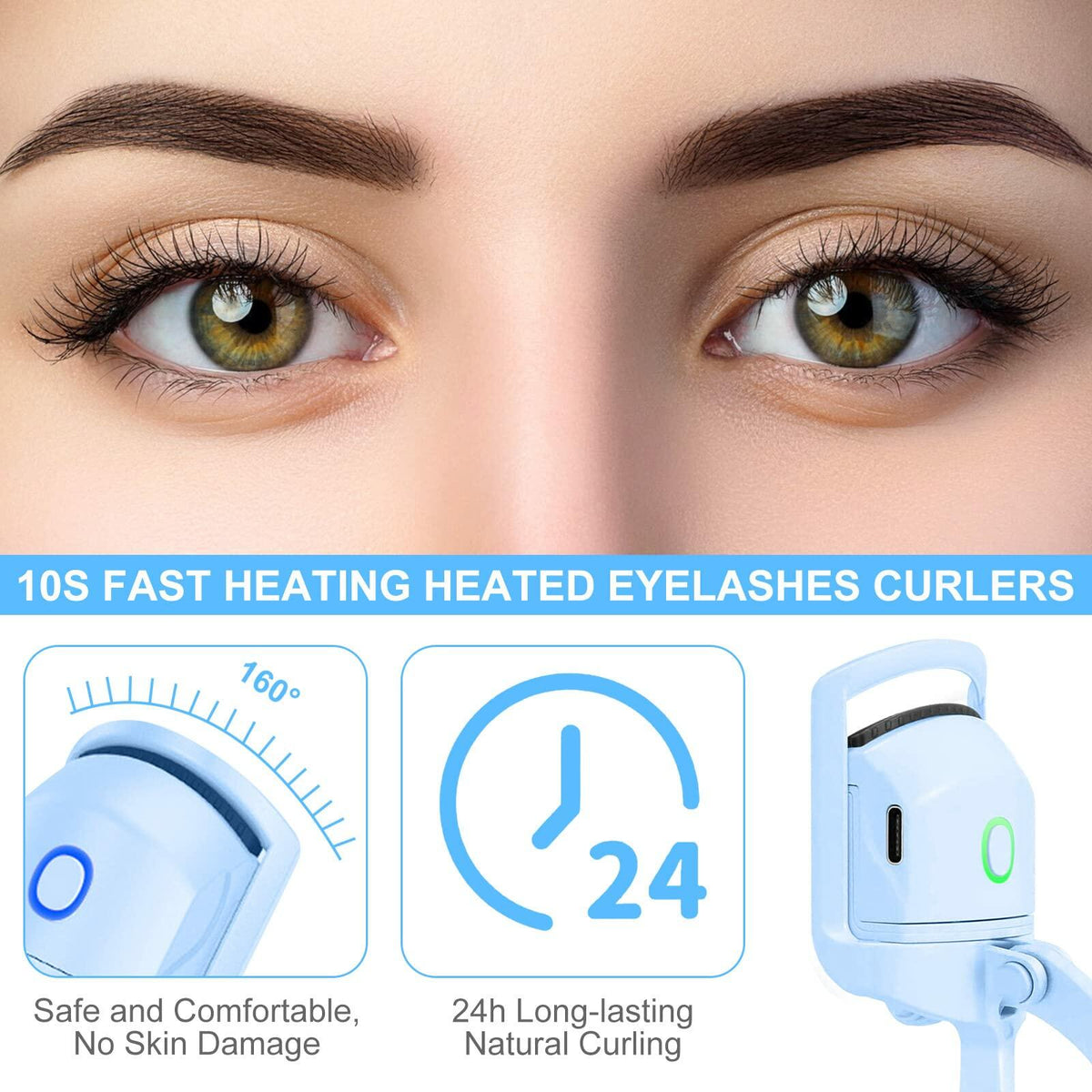 AIQIUSHA Heated Eyelash Curler Rechargeable 2 Modes Blue Size Blue