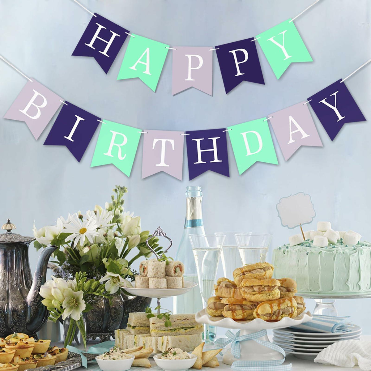 Imtively Happy Birthday Banner Purplish Paper Party Decoration