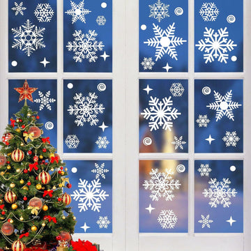 Uorybwanai 138Pcs Christmas Window Stickers Snowflakes Xmas Decals White