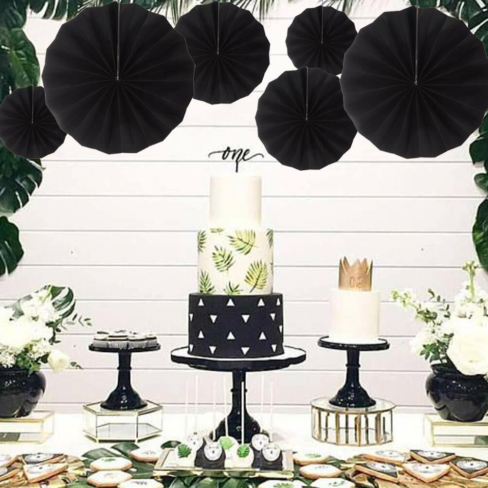MOWO Black Green Paper Fans Jungle Tropical Party Decoration 12pc